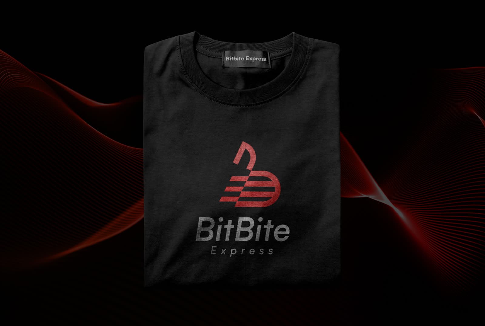 Black BitBite T-shirt on a red light-wave backdrop